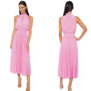 MARINA Halter Neck Sleeveless Midi Pleated Dress